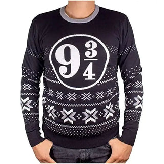 Pull De Noël 9 3/4 Noir Peluche Pattenrond La Boutique Aux 2 Balais