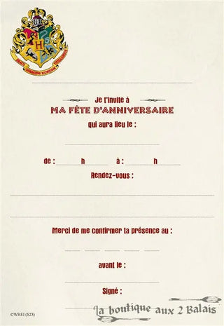 12 Invitations Anniversaire Harry Potter + Enveloppes & Sceaux