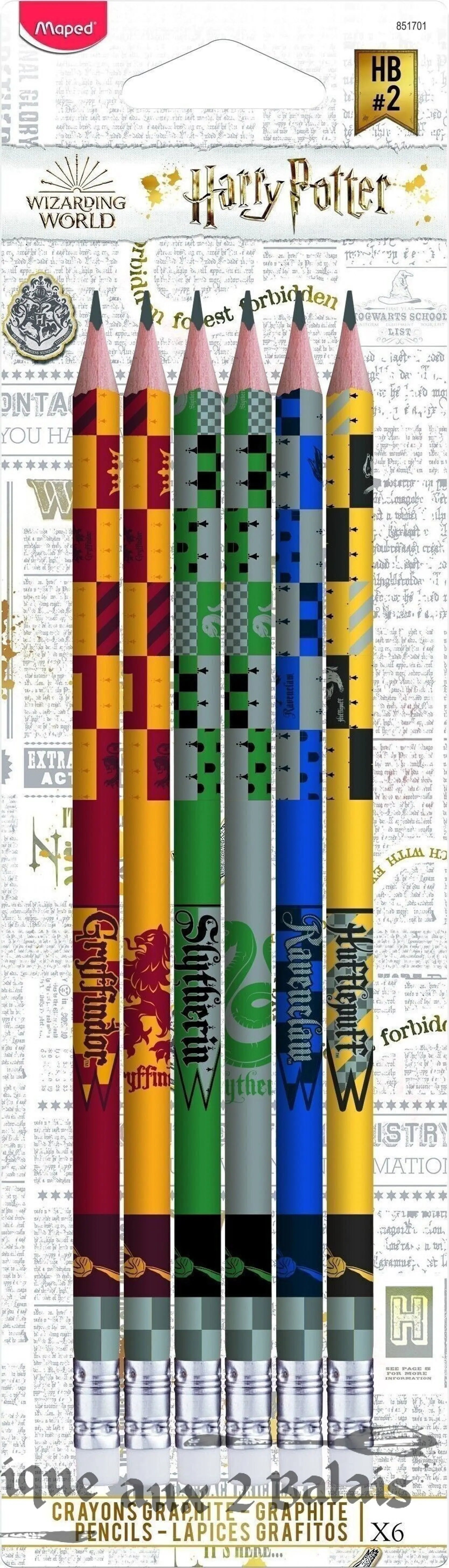 6 crayons graphite HB Harry Potter - gomme intégrée