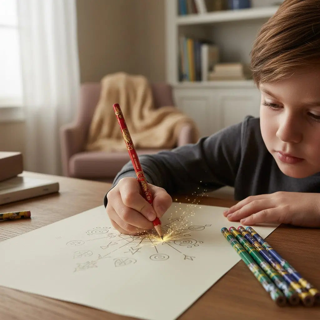 Lot de 8 crayons à papier Harry Potter aux couleurs des maisons de Poudlard, sous licence Warner Bros. par La boutique Aux 2 Balais.