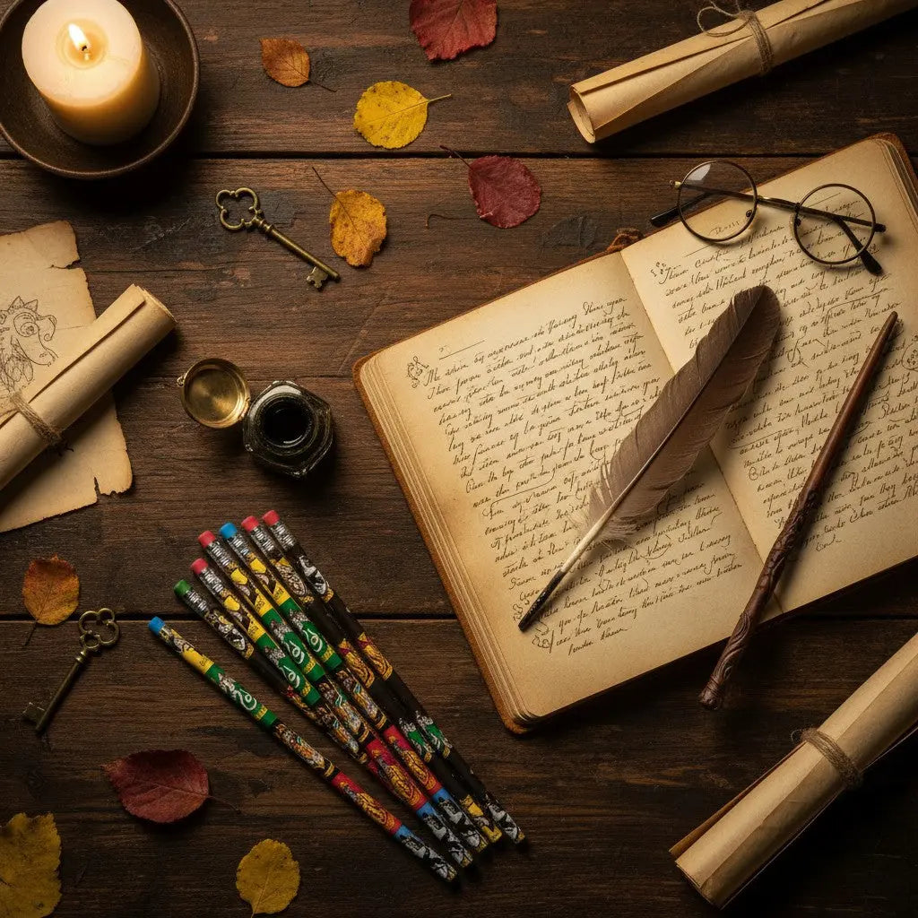 Lot de 8 crayons à papier Harry Potter aux couleurs des maisons de Poudlard, sous licence Warner Bros. par La boutique Aux 2 Balais.