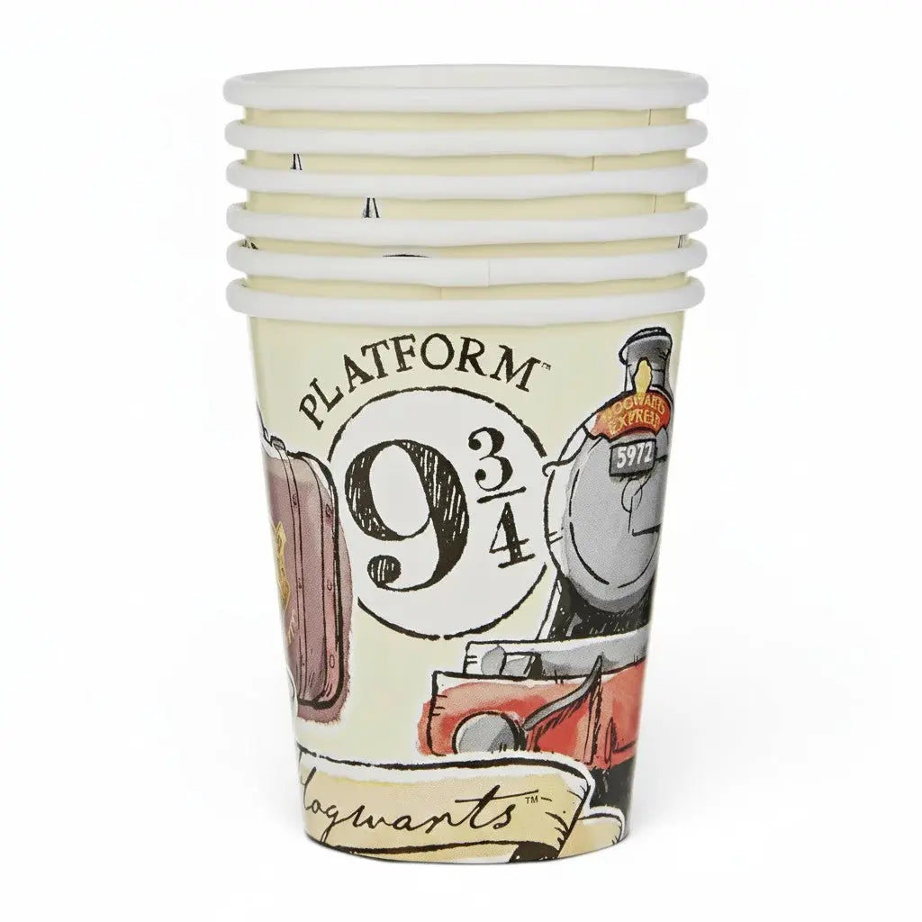 Lot de 8 gobelets en carton La boutique Aux 2 Balais sur le thème Harry Potter, motif King's Cross 9 3/4, 270 ml.