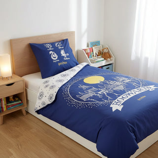 Parure Housse Couette Bleue Hogwarts Coton 140x200 -  La boutique Aux 2 Balais