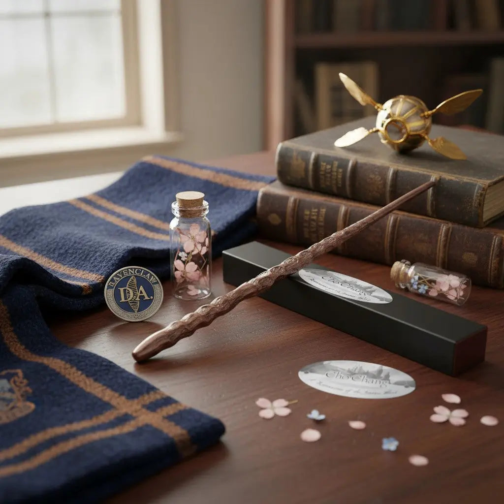 La baguette de Cho Chang de La boutique Aux 2 Balais en résine marron avec manche torsadé et détails burinés. Réplique officielle Harry Potter.