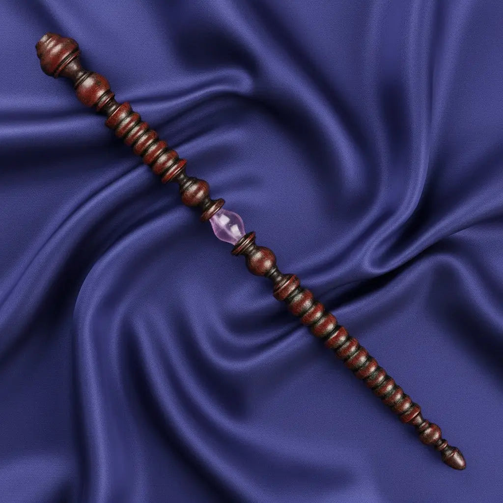 La boutique Aux 2 Balais : baguette de Dolores Ombrage en résine marron avec une pierre rose nacrée, réplique Harry Potter.