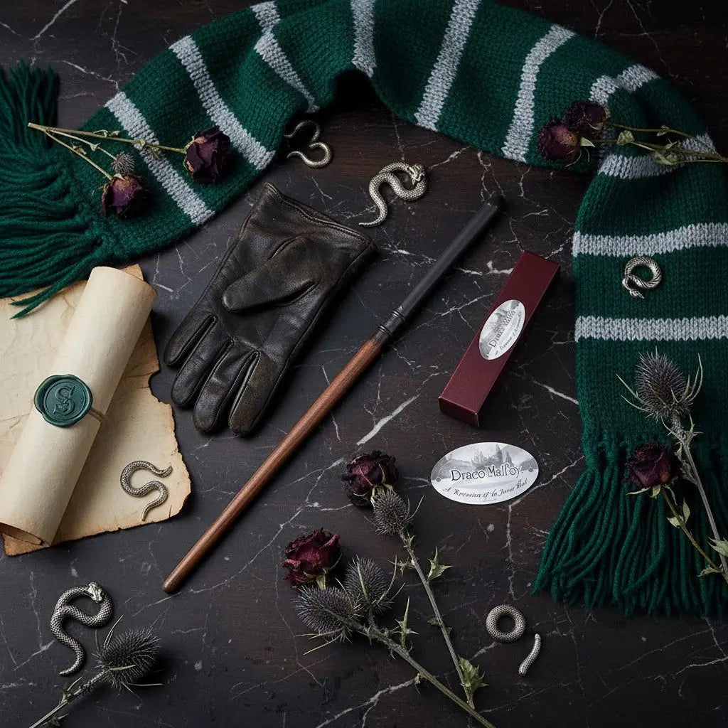 La boutique Aux 2 Balais : Baguette de Drago Malefoy en résine, réplique fidèle des films Harry Potter, avec boîte de collection.
