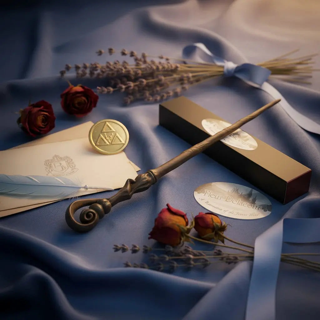 La boutique Aux 2 Balais : Baguette Fleur Delacour en résine, réplique du film Harry Potter et la Coupe de Feu.