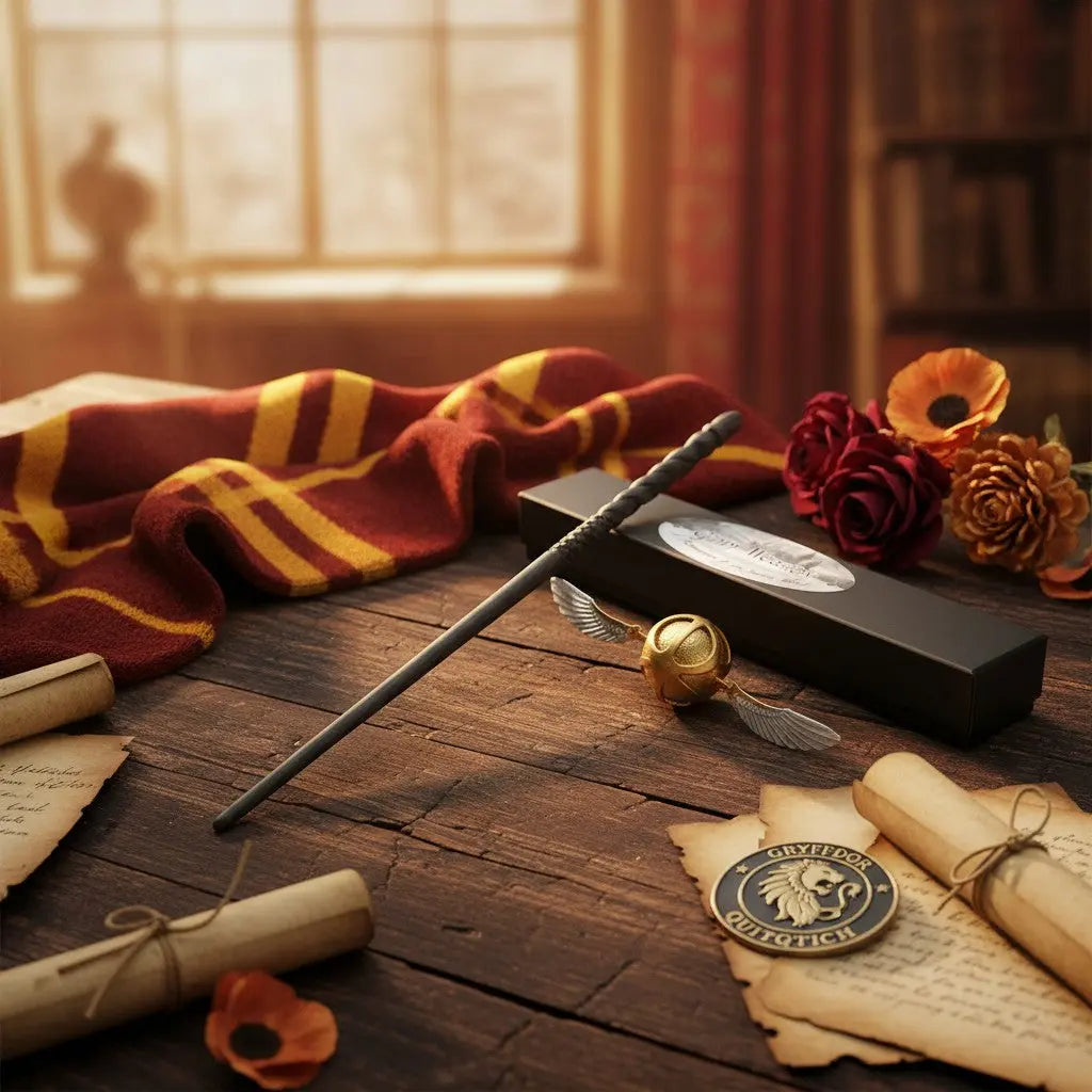 La boutique Aux 2 Balais : Baguette Ginny Weasley en résine avec manche torsadé, réplique officielle de collection.