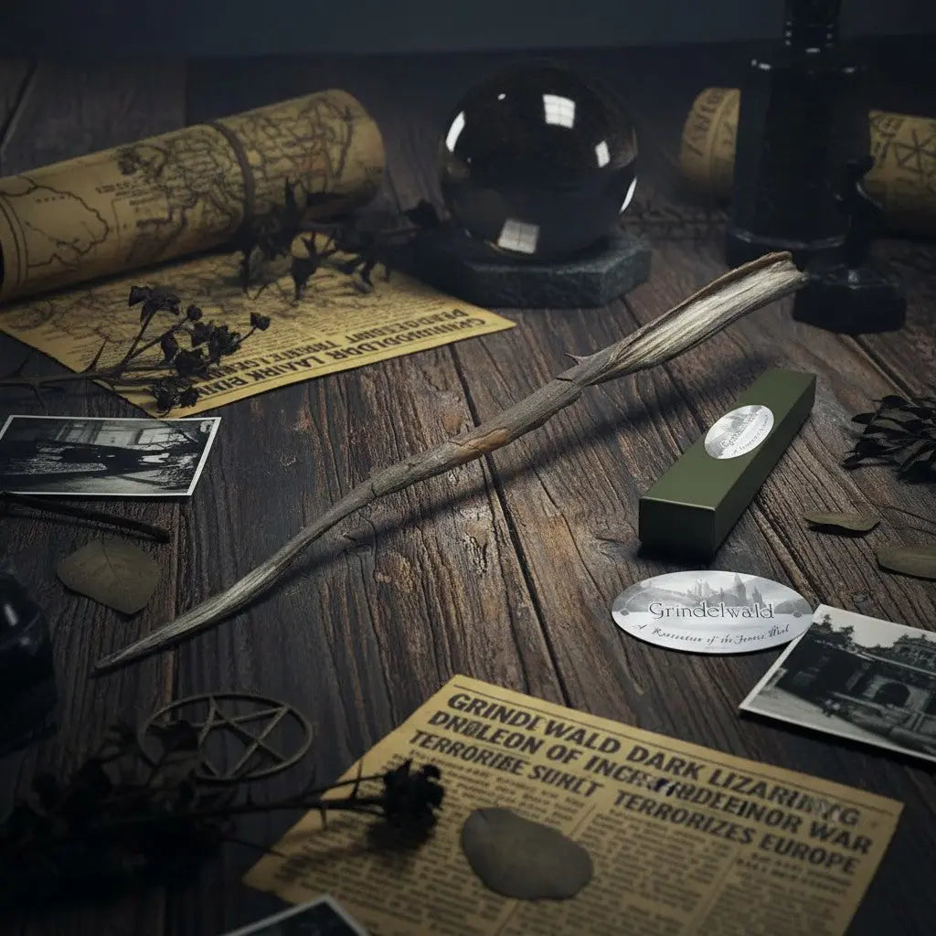 La boutique Aux 2 Balais : Baguette de Gellert Grindelwald en résine, réplique officielle Warner Bros. de l'univers Harry Potter.
