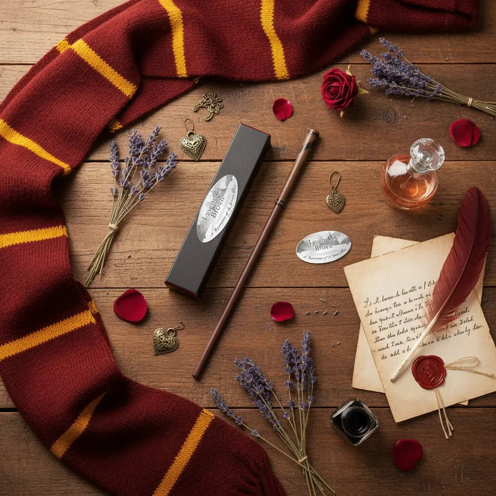 La boutique Aux 2 Balais Baguette Lavande Brown en résine marron et beige, réplique de collection Harry Potter.