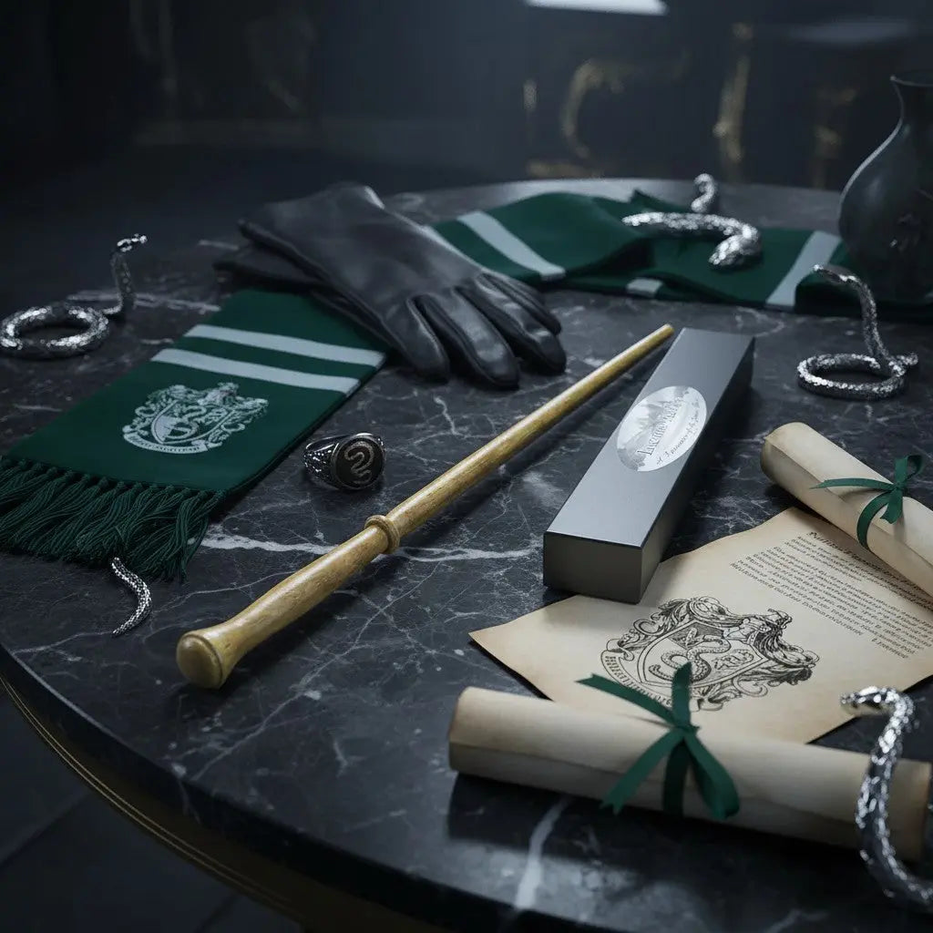 La boutique Aux 2 Balais : Baguette Lucius Malefoy en résine imitation bois d'orme clair, réplique officielle Warner Bros.
