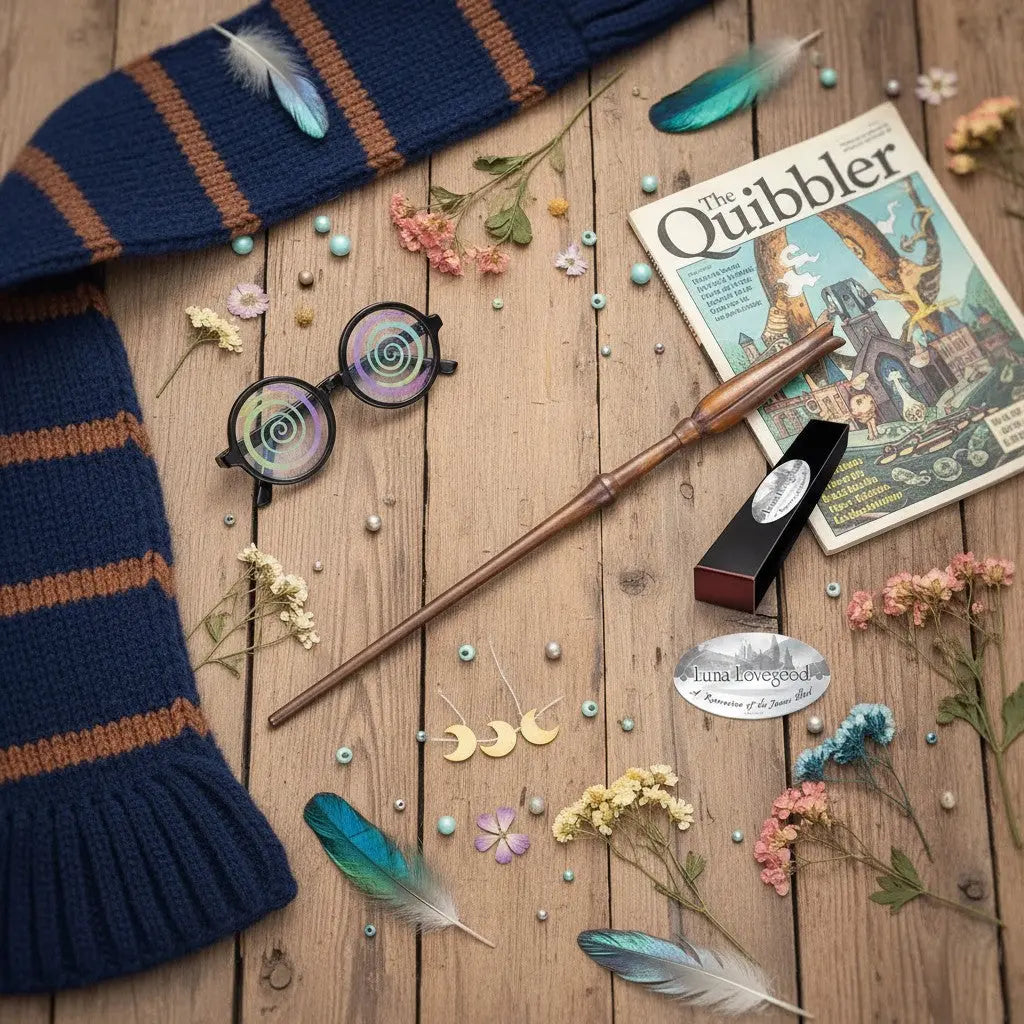 La boutique Aux 2 Balais Baguette Luna Lovegood en résine marron clair, manche tulipe, réplique Warner Bros. 34cm