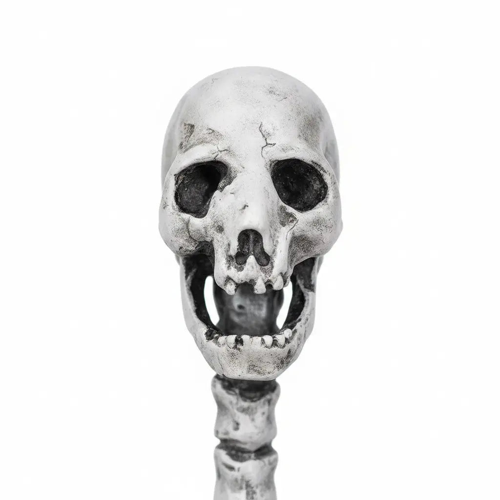 La boutique Aux 2 Balais Baguette de Mangemort Crâne en résine, manche sculpté, bois foncé usé, réplique Warner Bros.