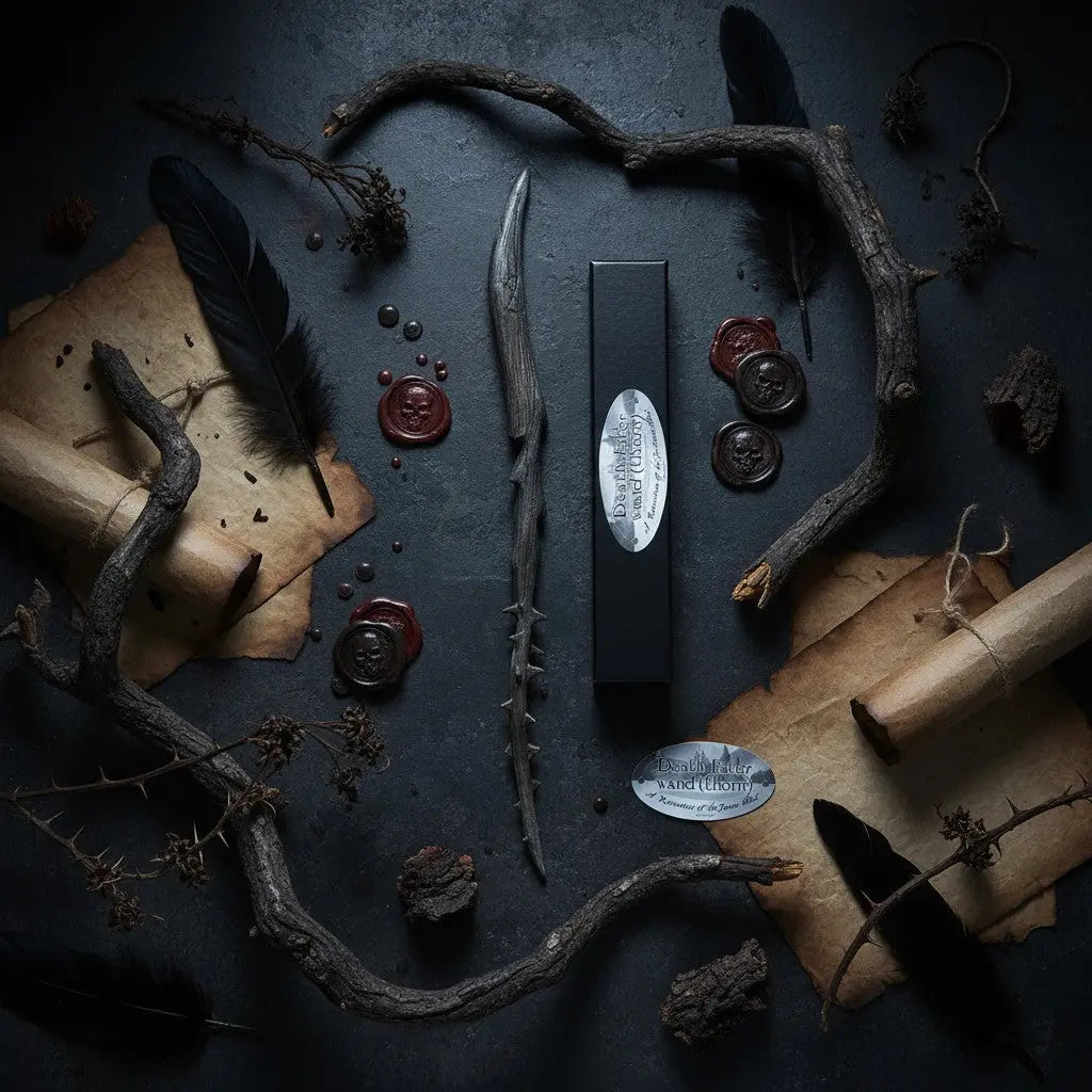 La boutique Aux 2 Balais : Baguette Mangemort Épine en résine, réplique officielle Harry Potter, manche dague, corps épineux.