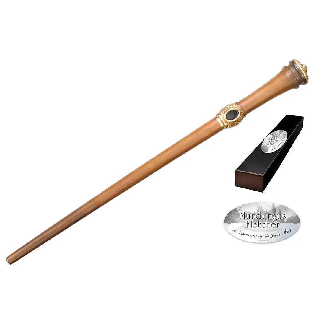 La boutique Aux 2 Balais : baguette Mondingus Fletcher en résine avec bague dorée et pierre noire, réplique Warner Bros.