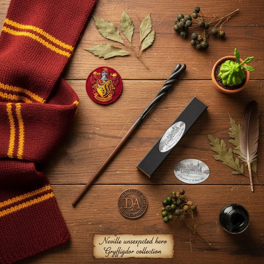 La boutique Aux 2 Balais Baguette Neville Londubat en résine imitation bois de cerisier, manche torsadé sombre, réplique Harry Potter.