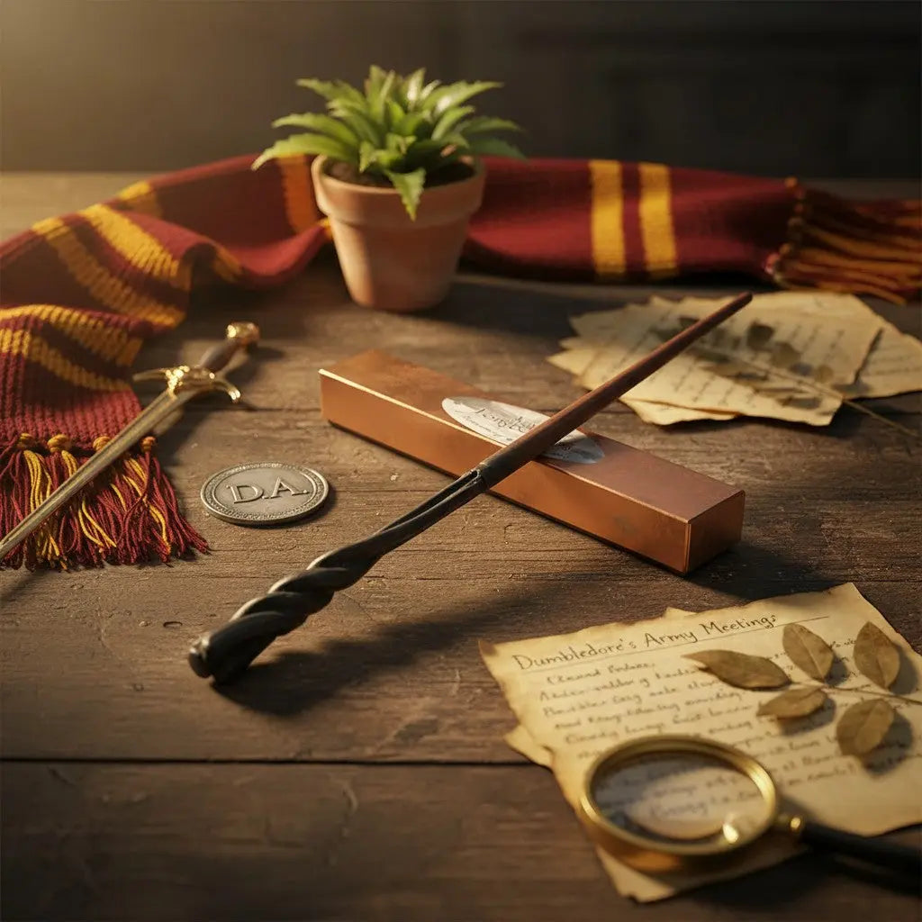 La boutique Aux 2 Balais Baguette Neville Londubat en résine imitation bois de cerisier, manche torsadé sombre, réplique Harry Potter.