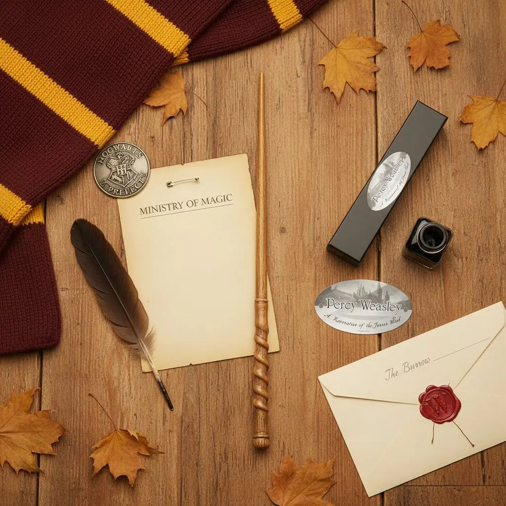 La boutique Aux 2 Balais Baguette magique en résine de Percy Weasley, bois clair, manche spirale, réplique officielle Harry Potter.