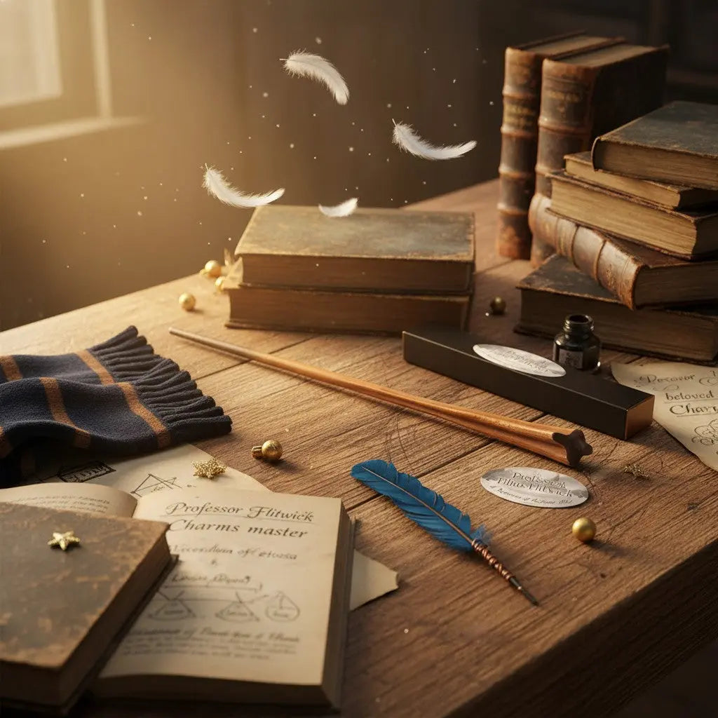 La boutique Aux 2 Balais Baguette du Professeur Flitwick en résine, réplique authentique avec boîte de collection et plaque nominative.