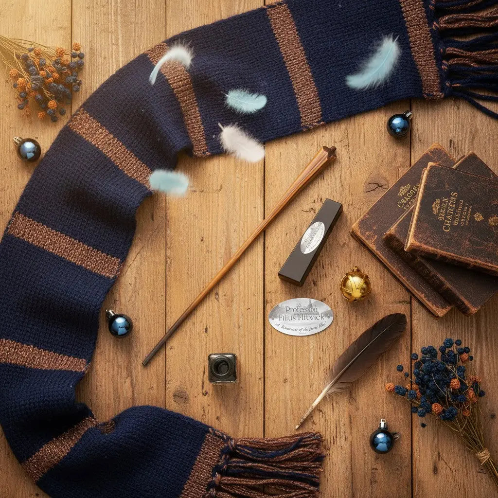La boutique Aux 2 Balais Baguette du Professeur Flitwick en résine, réplique authentique avec boîte de collection et plaque nominative.
