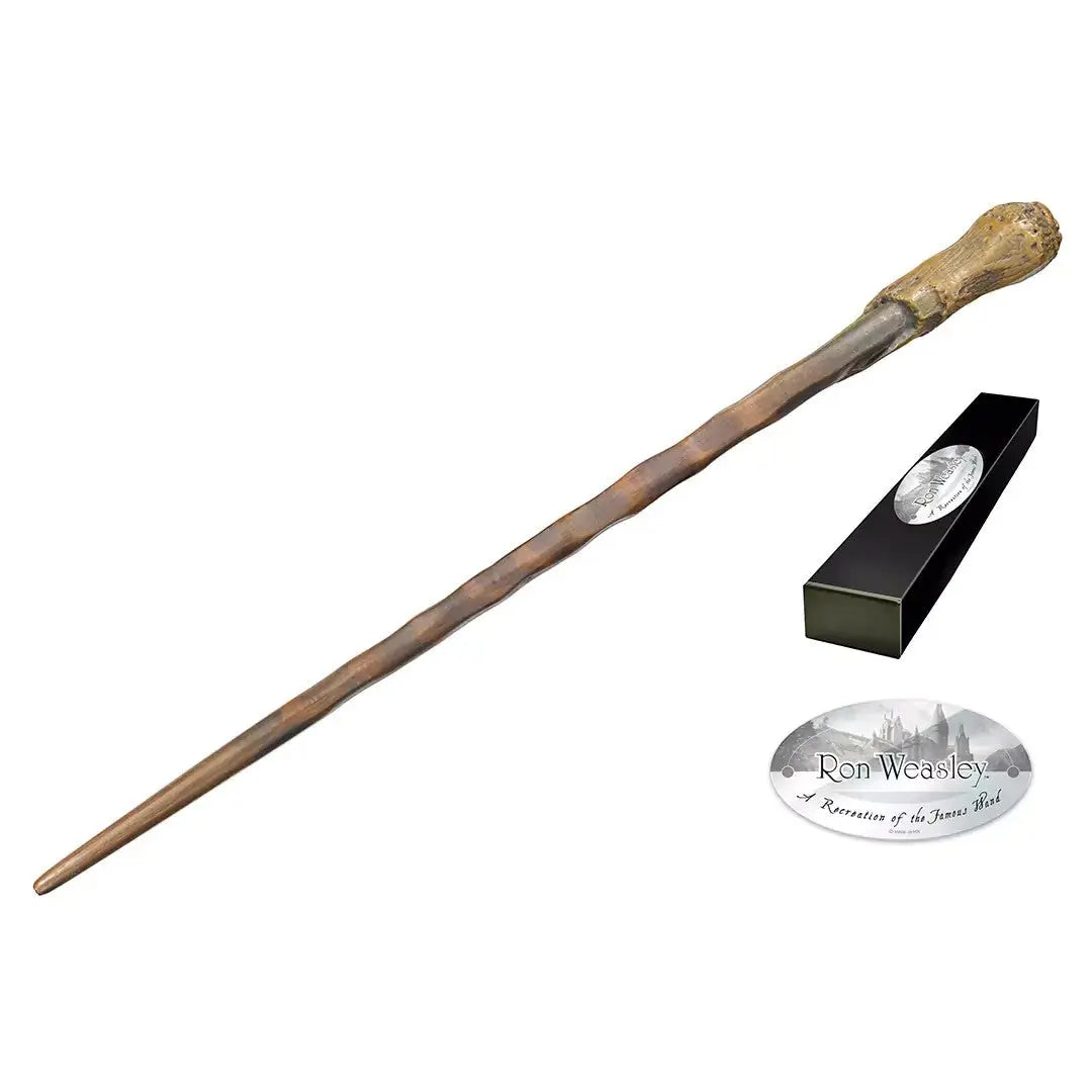 La baguette Ron Weasley de La boutique Aux 2 Balais, réplique en résine imitation bois, 30 cm, avec boîte de collection.