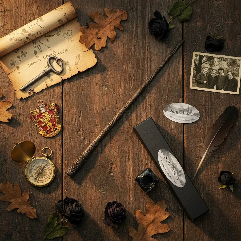 La boutique Aux 2 Balais : Baguette magique noire Sirius Black en résine avec runes gravées, réplique 38cm, sous licence Warner Bros.