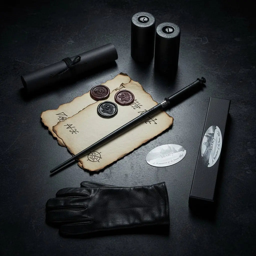 La boutique Aux 2 Balais : baguette magique Yaxley noire en résine avec anneau argenté, réplique Warner Bros.