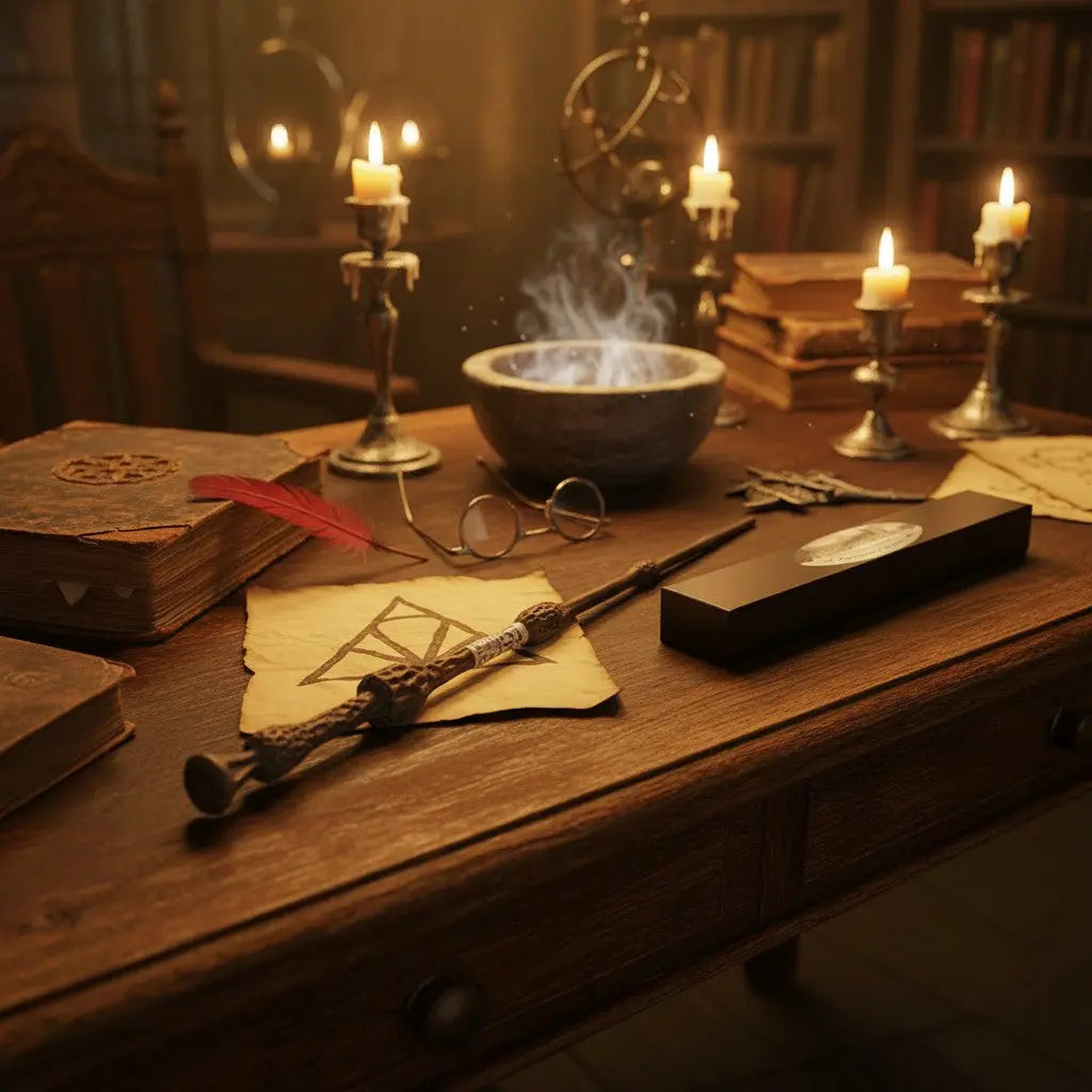 La boutique Aux 2 Balais Baguette de Sureau Dumbledore en résine marron avec manche sculpté, réplique Warner Bros.
