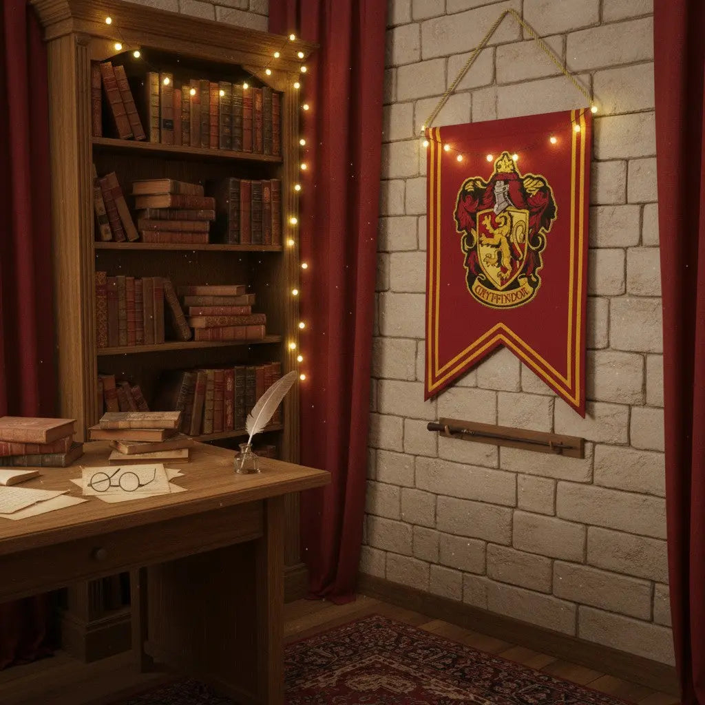La boutique Aux 2 Balais - Bannière Gryffondor Harry Potter rouge et or avec logo brodé 30x44cm