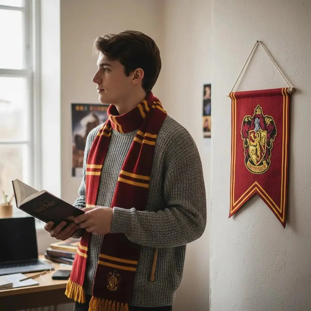 Bannière Gryffondor Harry Potter rouge et or en polyester avec logo brodé, 30x44cm, La boutique Aux 2 Balais
