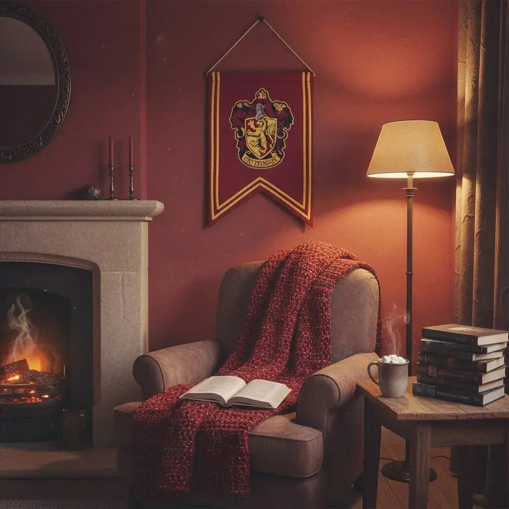 Bannière Gryffondor Harry Potter rouge et or en polyester avec logo brodé, 30x44 cm, La boutique Aux 2 Balais