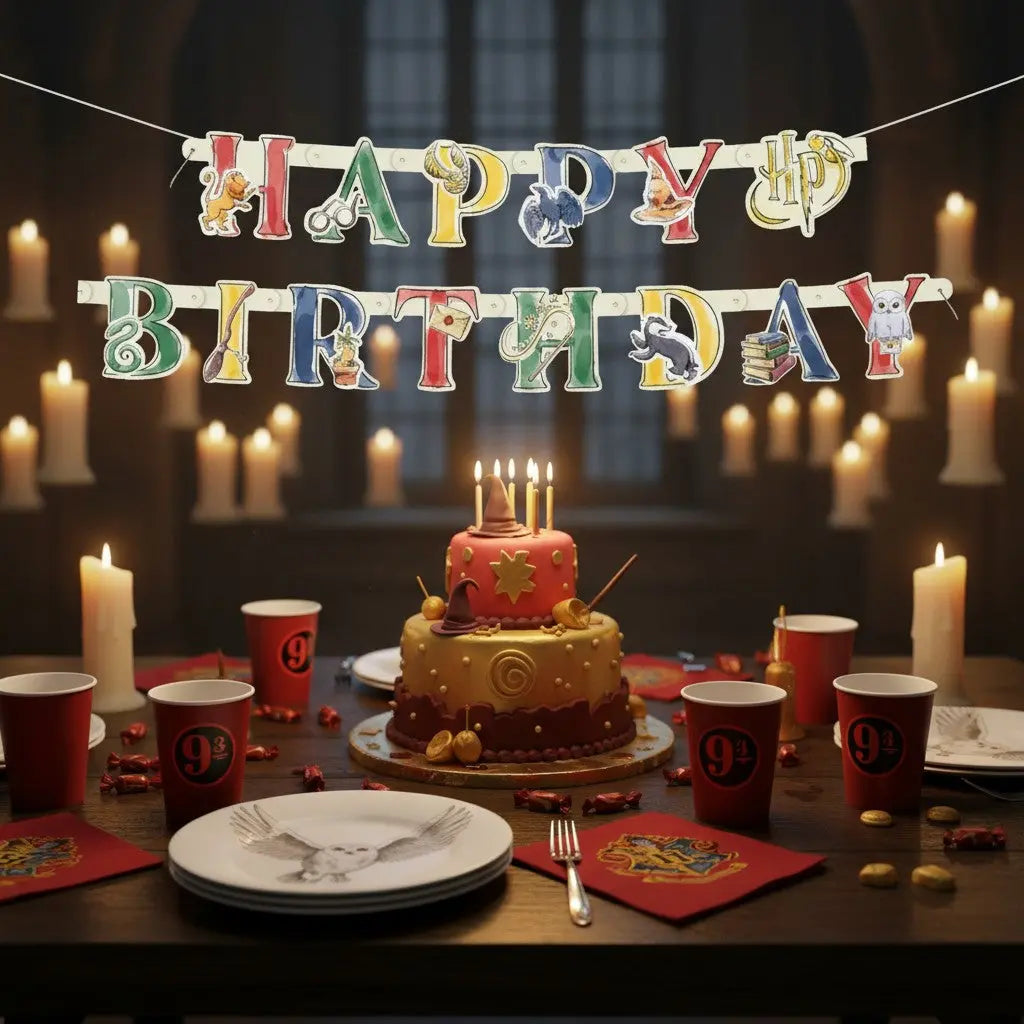 Bannière Happy Birthday en carton sur le thème Harry Potter, 182 cm, multicolore, par La boutique Aux 2 Balais