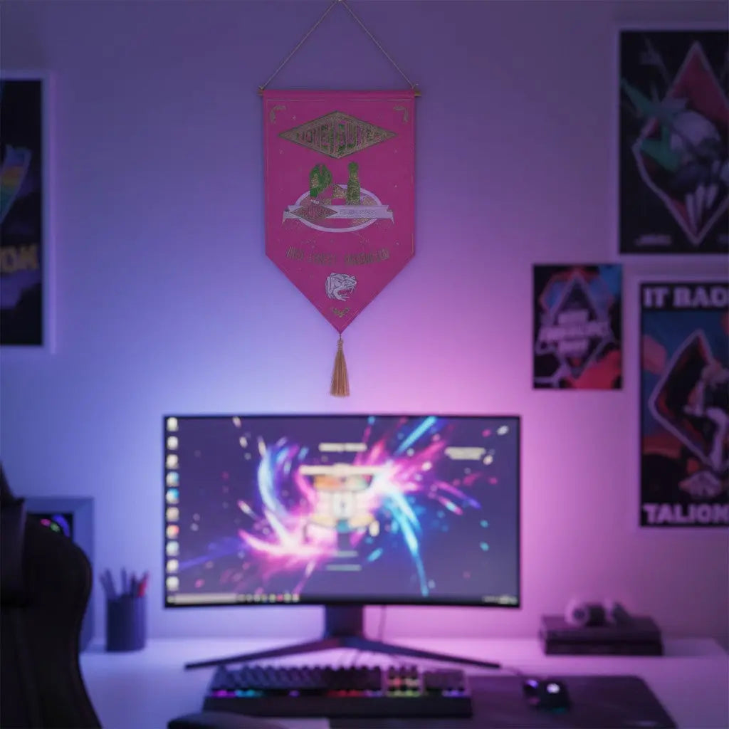 Bannière décorative rose Honeydukes Harry Potter sous licence officielle La boutique Aux 2 Balais dans une chambre