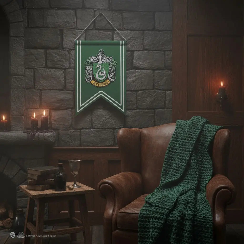 La boutique Aux 2 Balais - Bannière Serpentard Harry Potter verte 30x44cm avec logo brodé, 100% polyester.