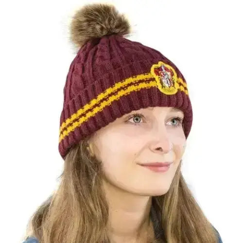 Cinereplicas - Harry Potter - Pompon Bonnet - Licence Officielle - Maison Poufsouffle - Jaune et Noir - Taille Unique