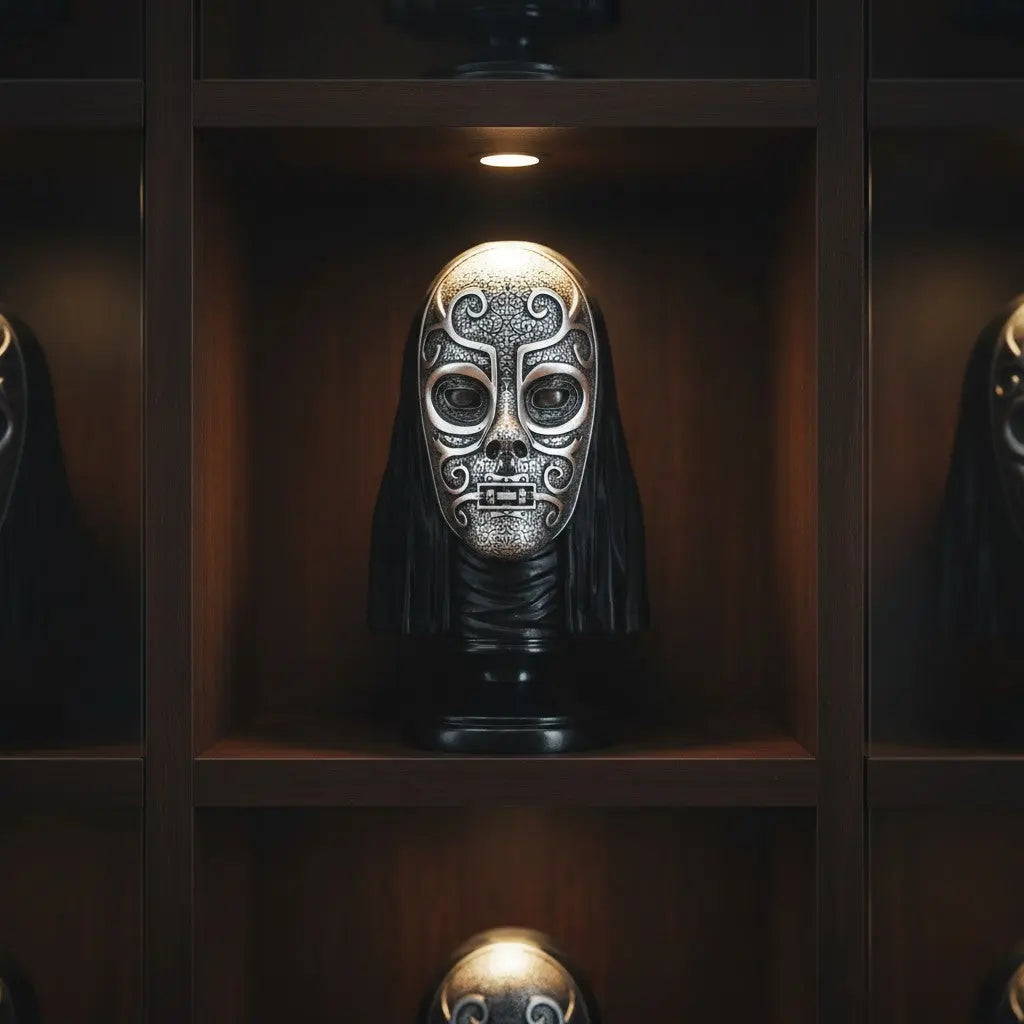 Buste décoratif Mangemort La boutique Aux 2 Balais en résine brillante avec masque argenté orné de motifs complexes