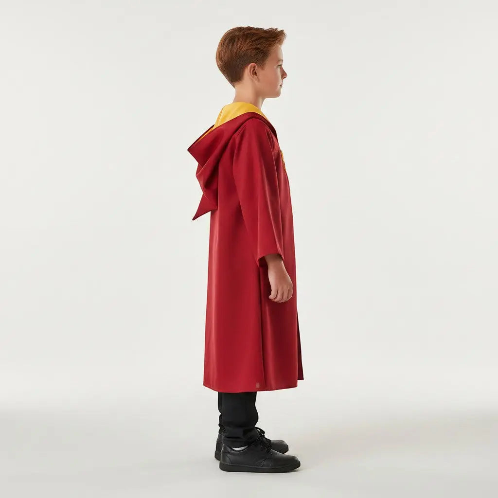 La boutique Aux 2 Balais Cape Quidditch Gryffondor enfant rouge et or avec blason, capuche intégrée, 5-10 ans