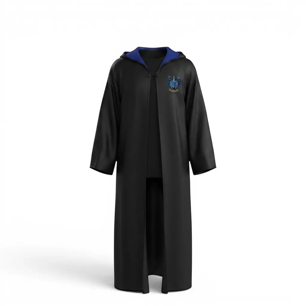 La boutique Aux 2 Balais Déguisement Serdaigle adulte, robe de sorcier noire avec capuche bleue et blason, taille unique.