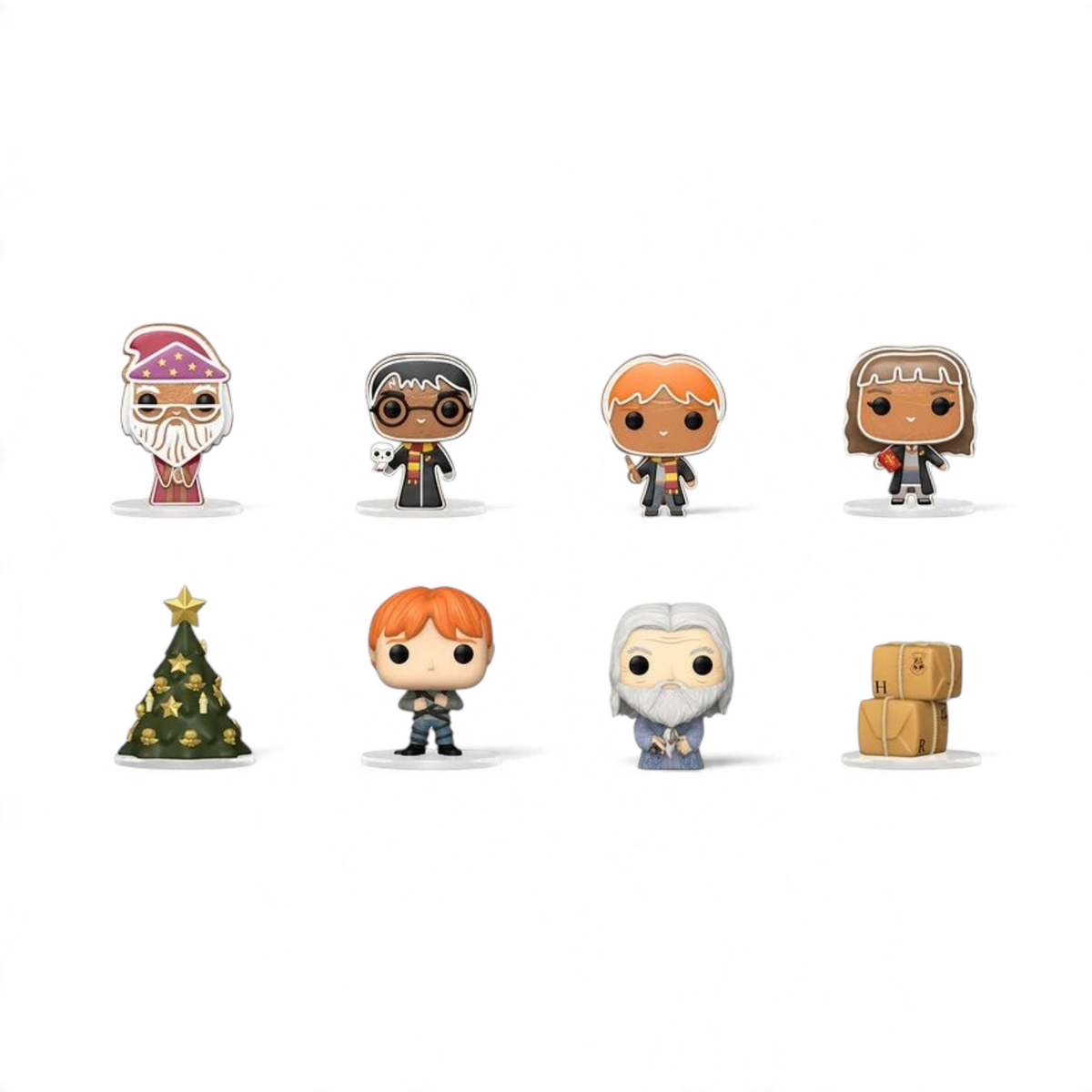 Figurines Pocket POP! Harry Potter de La boutique Aux 2 Balais, incluant des personnages et objets festifs en vinyle.