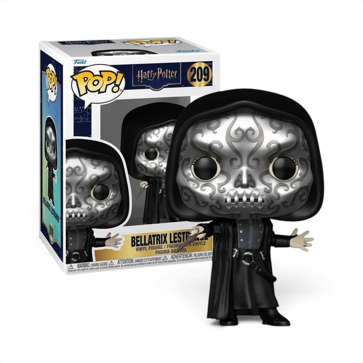 Figurine Funko POP Bellatrix Lestrange La boutique Aux 2 Balais avec masque de Mangemort argenté et robe noire