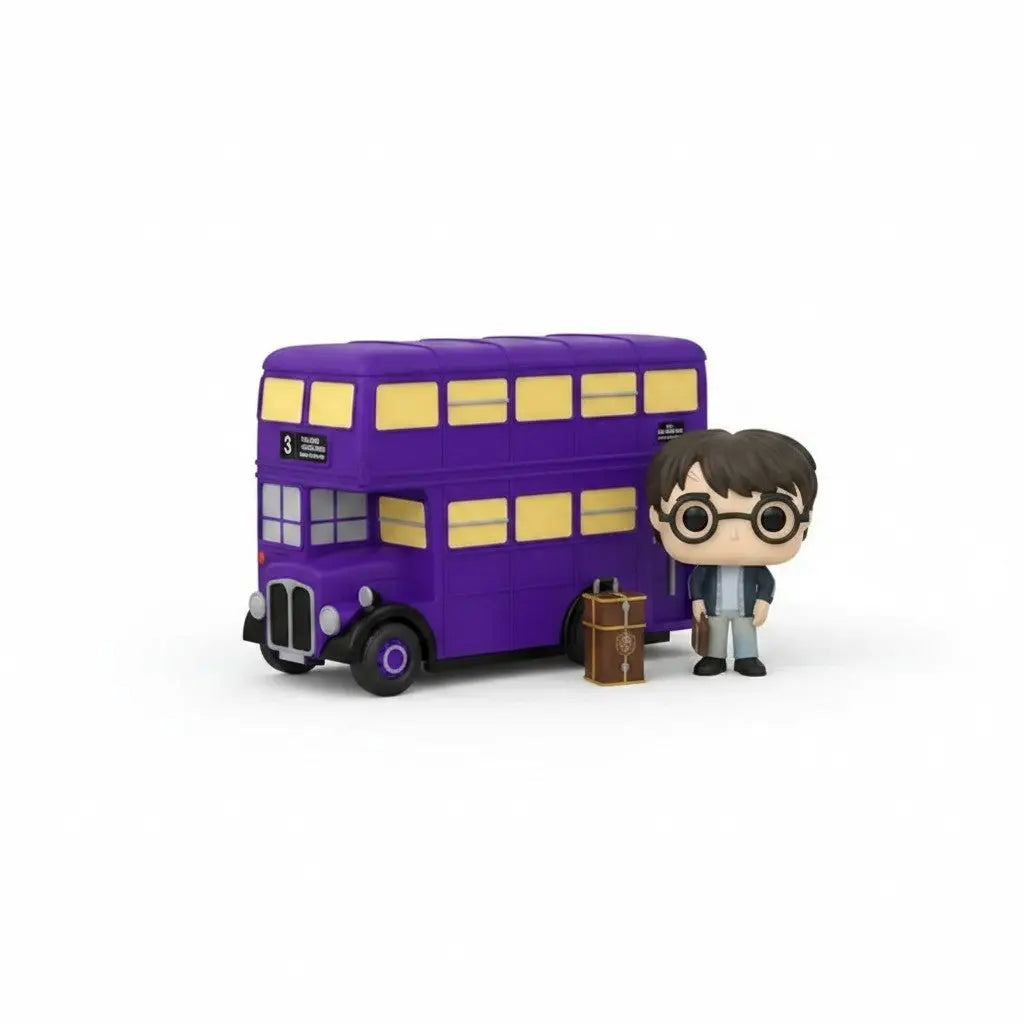 Figurine Funko POP Rides La boutique Aux 2 Balais Magicobus violet avec Harry Potter et sa malle en vinyle