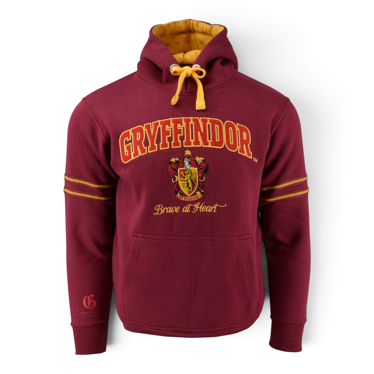 Sweat-shirt à capuche La boutique Aux 2 Balais Gryffondor bordeaux avec blason brodé en relief et poche kangourou