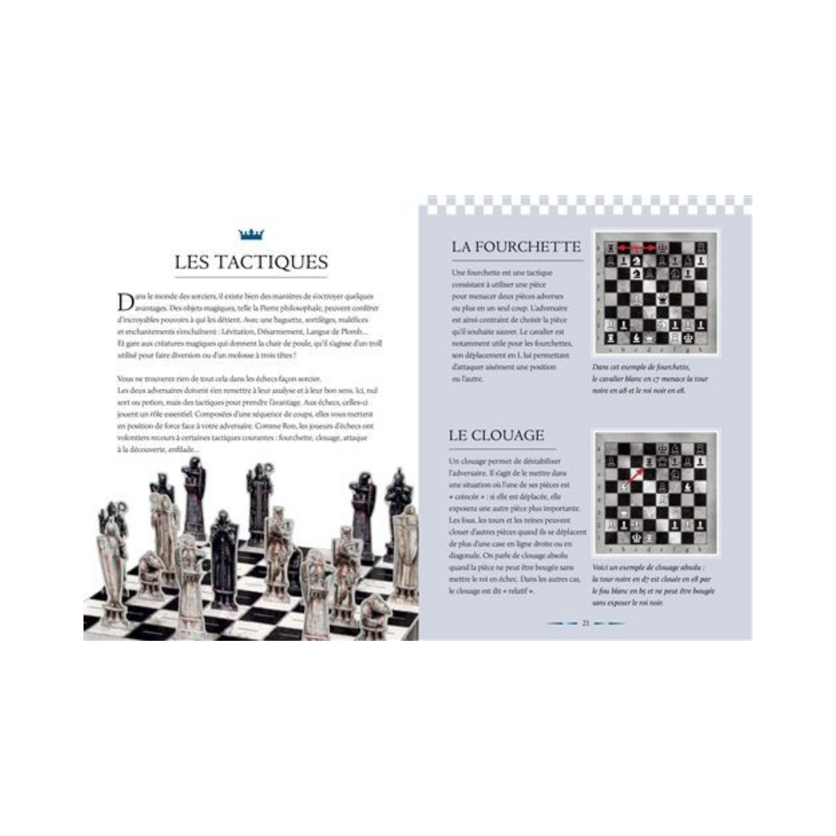 Manuel La boutique Aux 2 Balais sur les tactiques d'échecs Harry Potter avec illustrations de pièces et échiquier