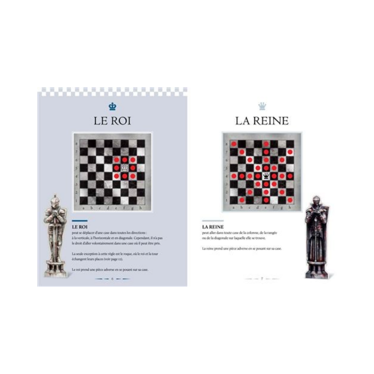 Page du manuel La boutique Aux 2 Balais expliquant les mouvements du Roi et de la Reine pour le jeu d'échecs Harry Potter