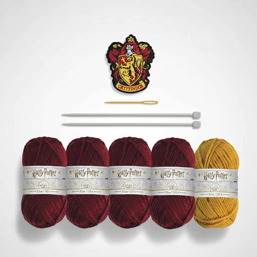 Kit Tricot Harry Potter - Écharpe Gryffondor avec Patch et Aiguilles -  La boutique Aux 2 Balais
