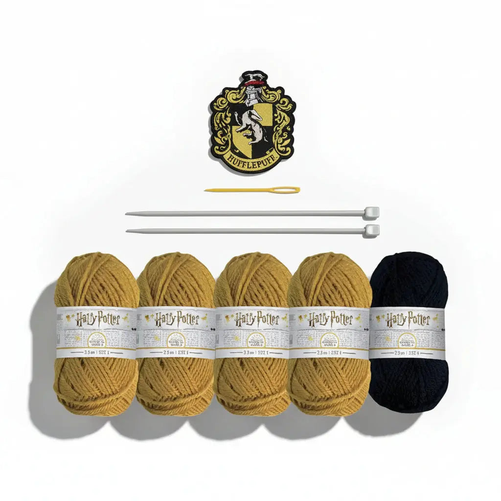 Kit Tricot Harry Potter - Écharpe Poufsouffle avec Patch et Aiguilles -  La boutique Aux 2 Balais