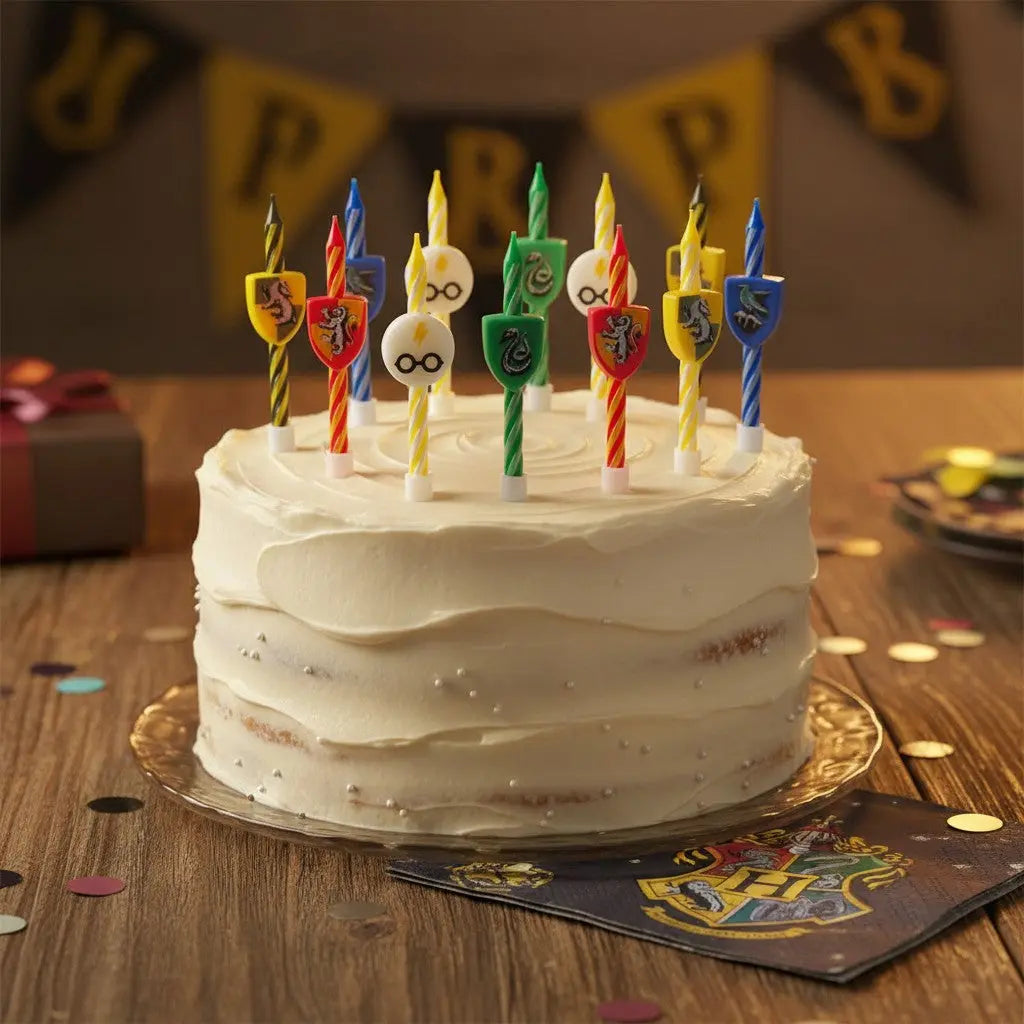 Lot de 10 bougies d'anniversaire Harry Potter en cire, 5 modèles avec blasons et lunettes, par La boutique Aux 2 Balais