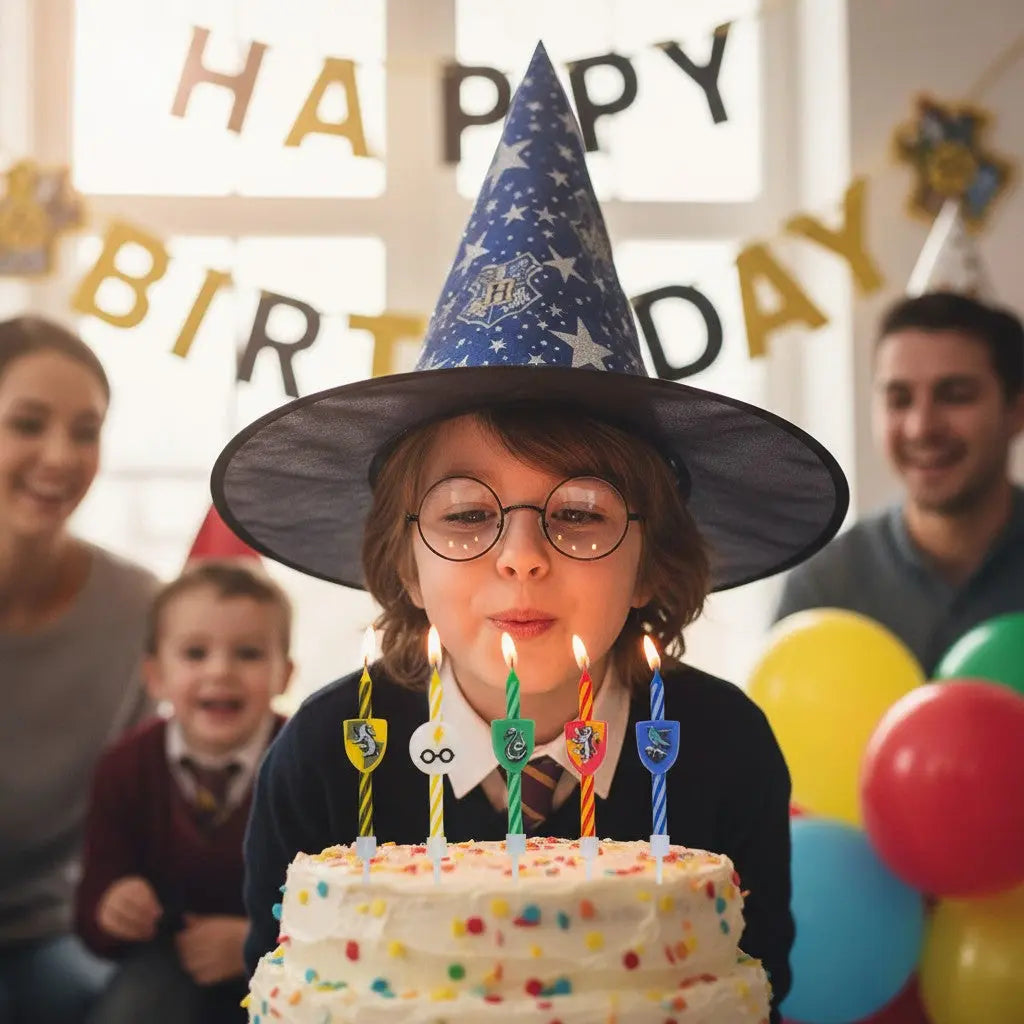 Lot de 10 bougies d'anniversaire Harry Potter en cire, 5 modèles avec blasons et lunettes, 7 cm de haut, par La boutique Aux 2 Balais