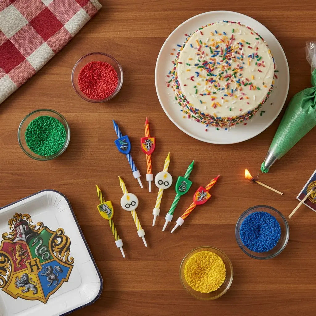 Lot de 10 bougies d'anniversaire Harry Potter en cire, 5 modèles avec blasons et lunettes, par La boutique Aux 2 Balais