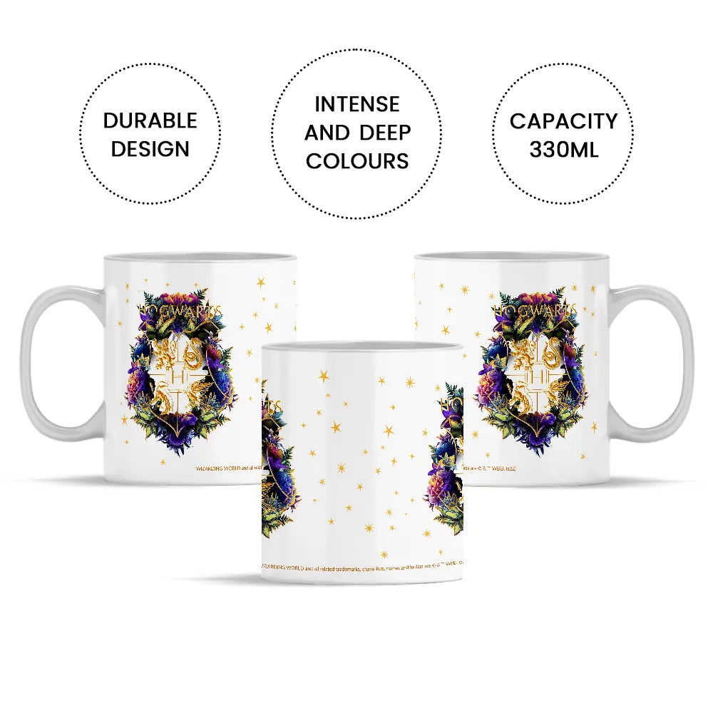 Mug Accio Hogwarts Fleuris Blanc 330ml -  La boutique Aux 2 Balais